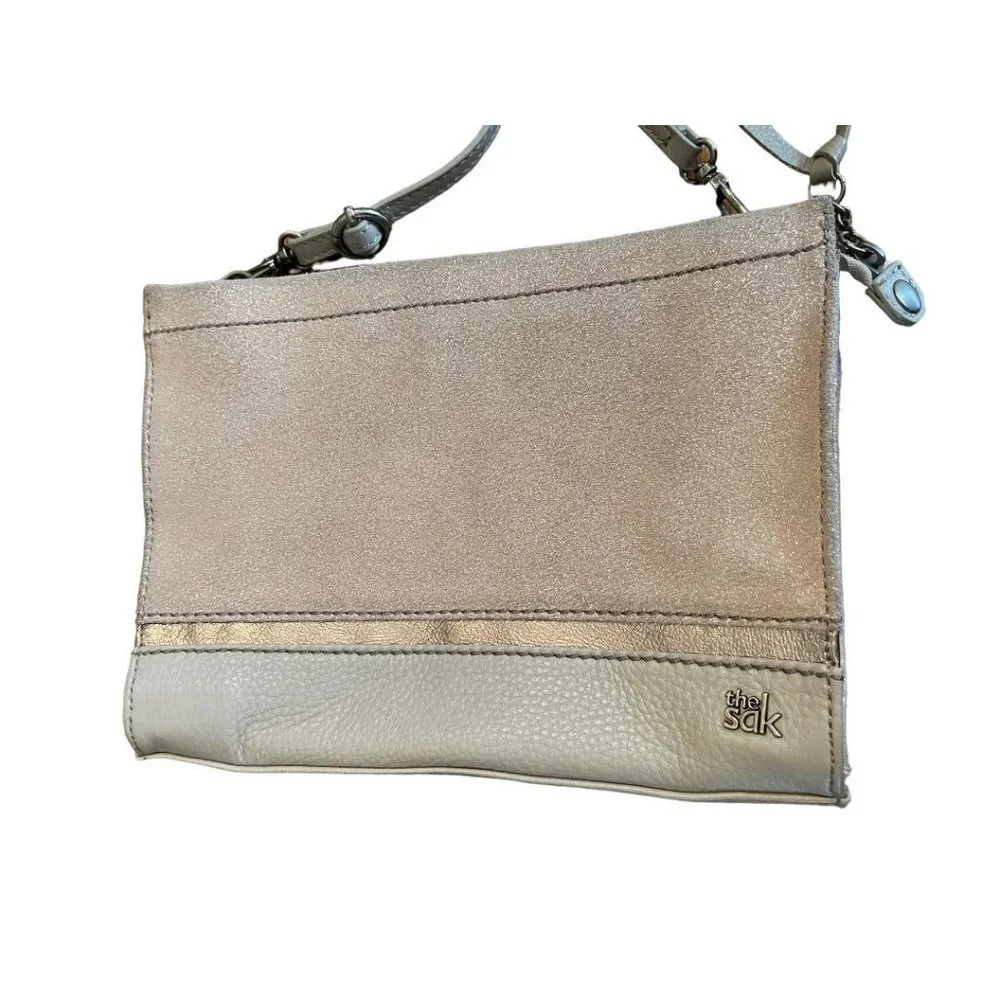 The Sak Glitter Rose Gold Leather Zipper Closure Handbag Crossbody - Picture 12 of 12